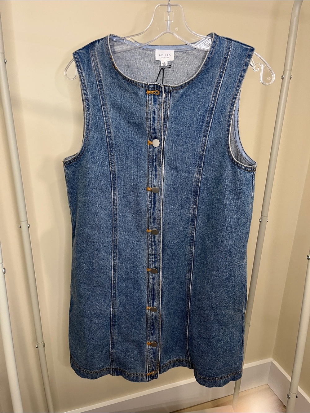 Le Lis Blue Sleeveless Denim Button-Up Dress